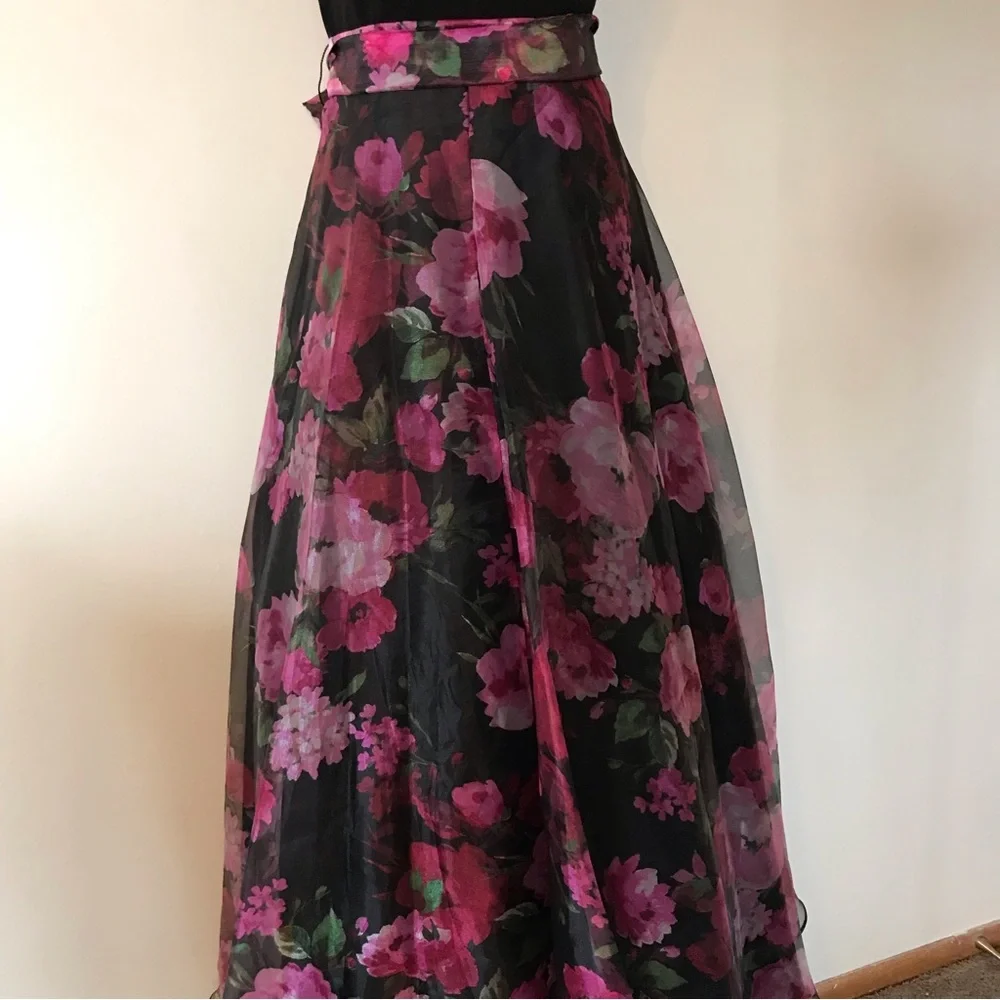 Eliza J Floral Black Pink Sleeveless Square Neck Tulle Maxi Dress 8 - Picture 10 of 16